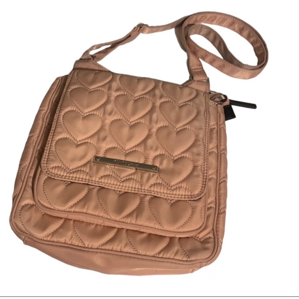 Betsey Johnson blush pink heart print quilted crossbody purse